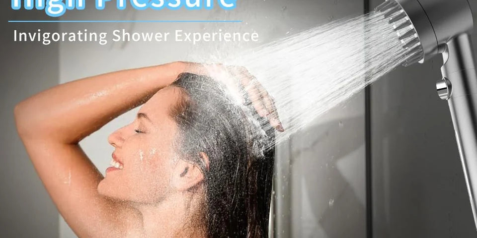 High-pressure shower head in use