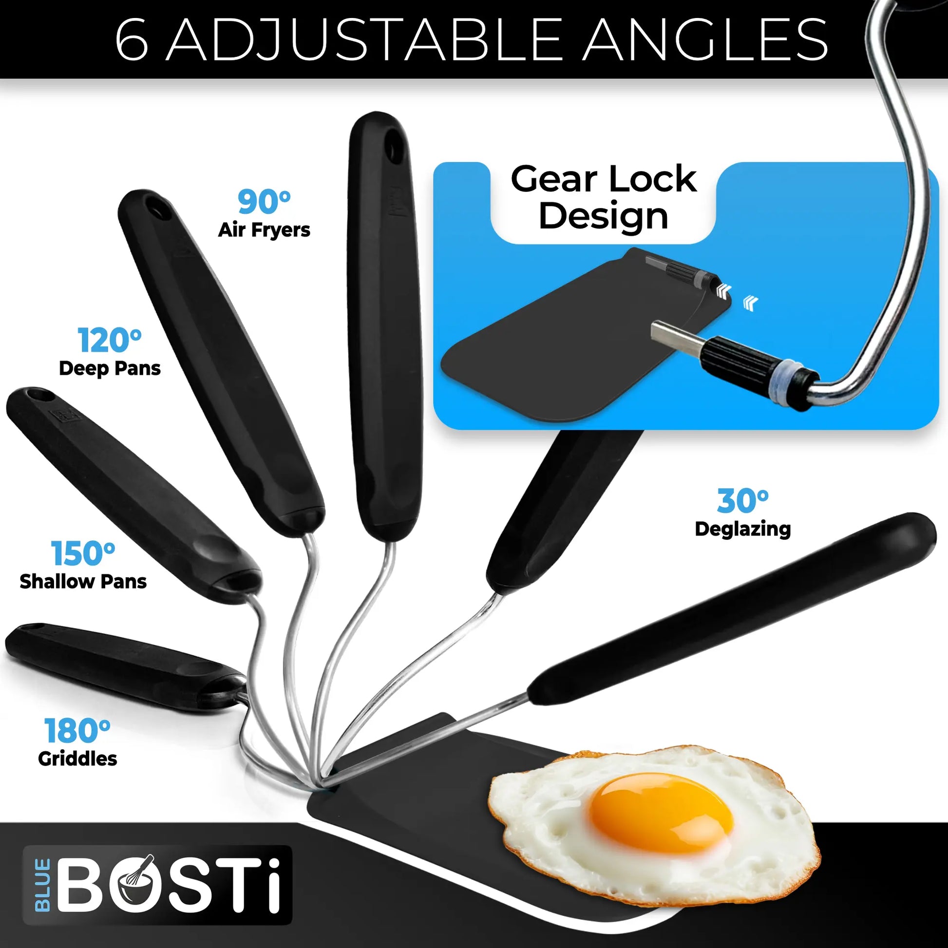 Adjustable Angle Spatula - Flexible Kitchen Turner with 2 Interchangeable Heads