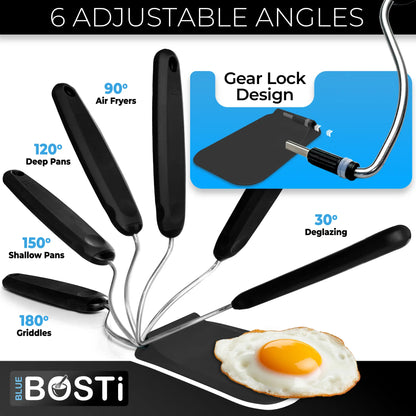 Adjustable Angle Spatula - Flexible Kitchen Turner with 2 Interchangeable Heads