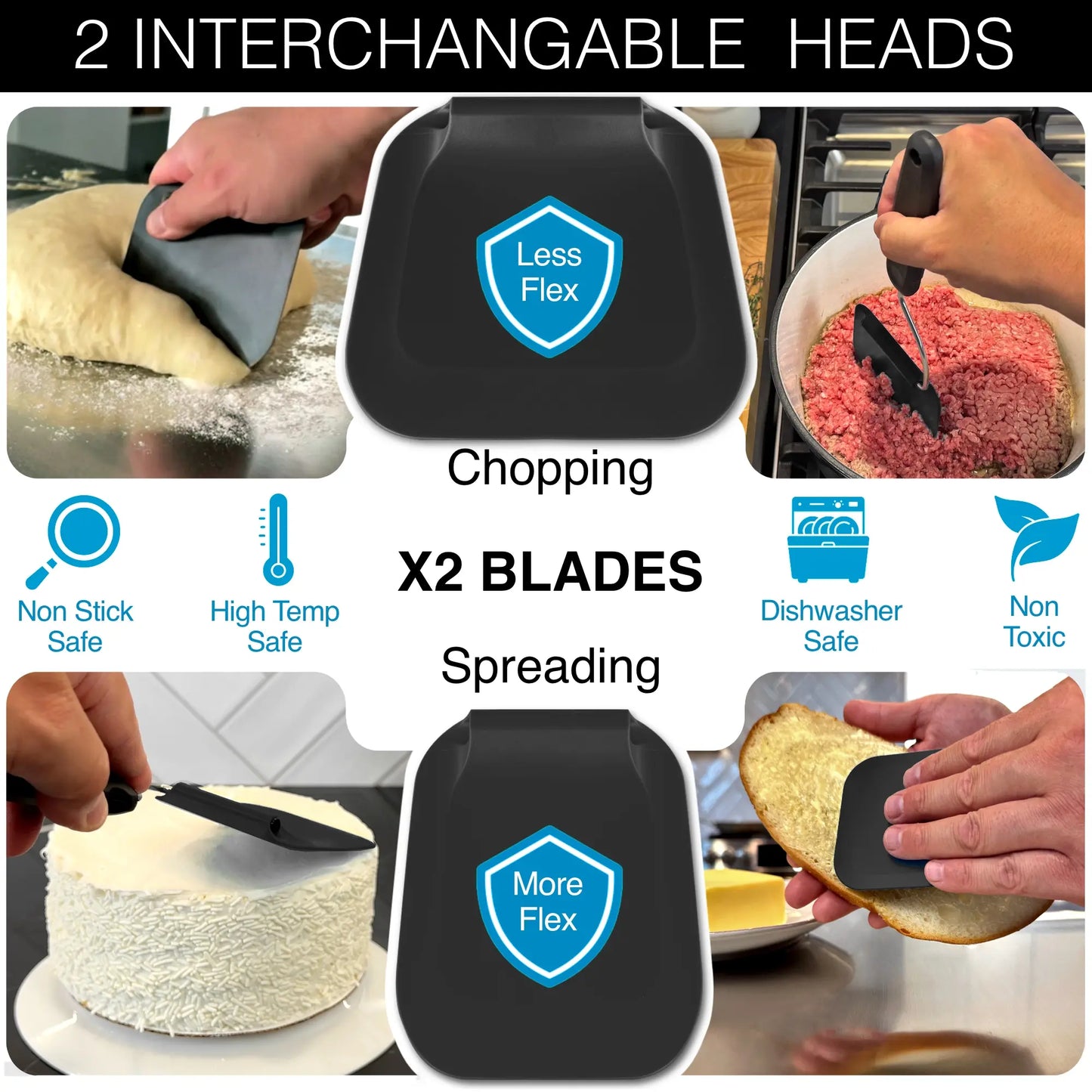 Adjustable Angle Spatula - Flexible Kitchen Turner with 2 Interchangeable Heads