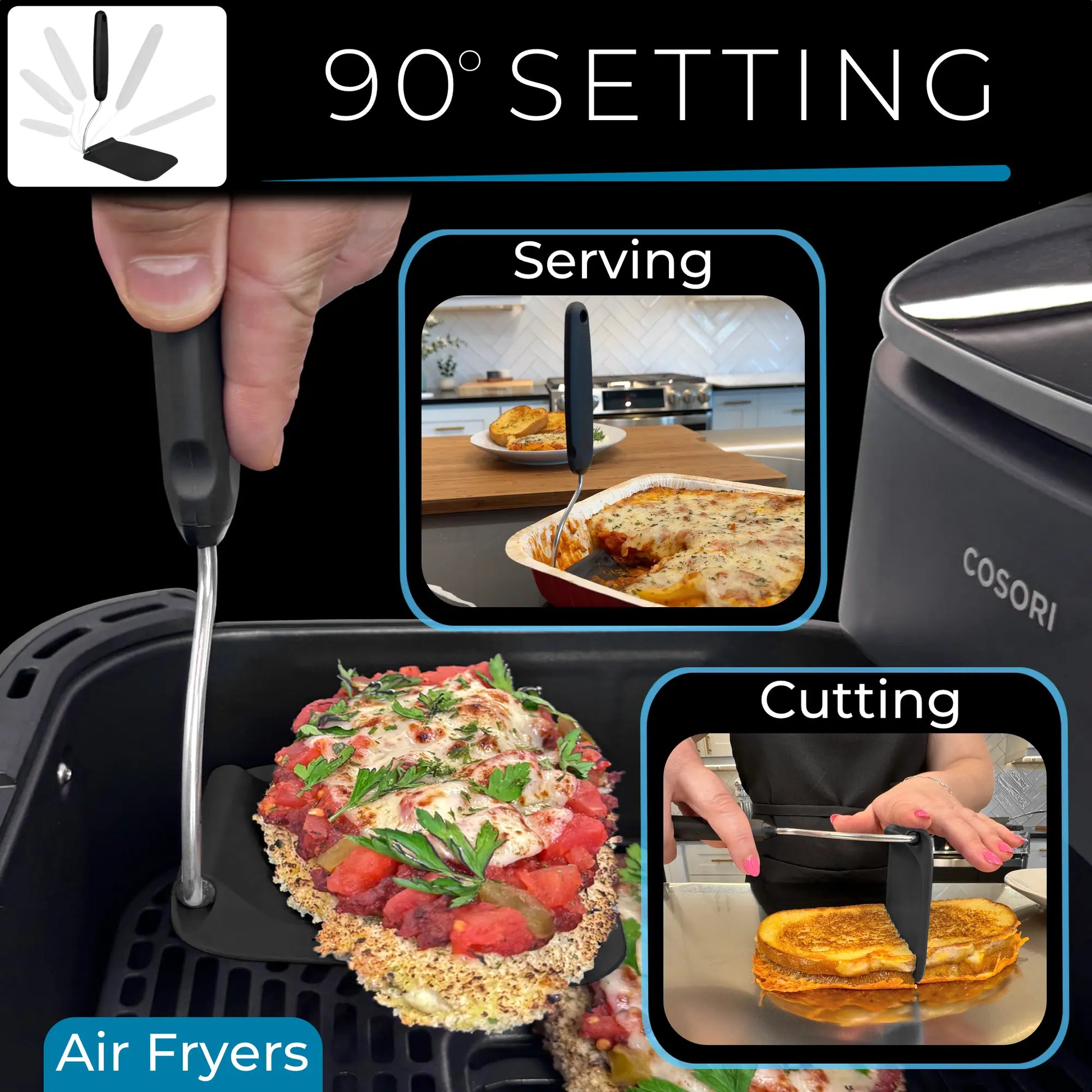Adjustable Angle Spatula - Flexible Kitchen Turner with 2 Interchangeable Heads