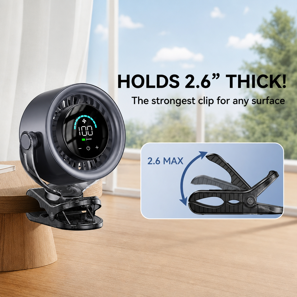 Rechargeable Clip-On Portable Fan - Flexible Tripod Fan for Car, Stroller & Desk