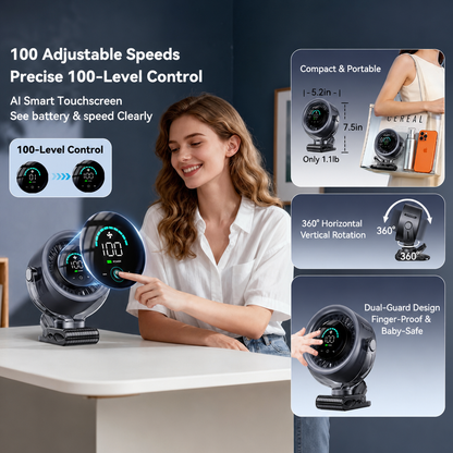Rechargeable Clip-On Portable Fan - Flexible Tripod Fan for Car, Stroller & Desk
