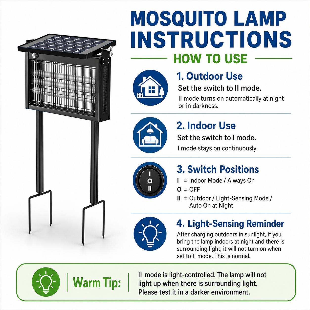 Mosquito Forcefield - Solar Powered Bug Zapper for Mosquitos, Flies, Wasps, Fruit Flies