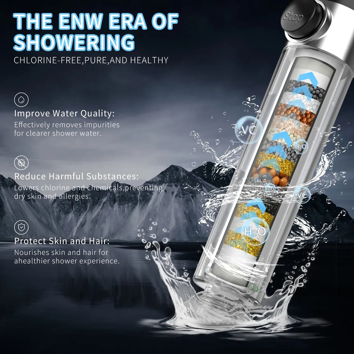 FEELSO High-Pressure Filtered Handheld Shower Head - 4-Setting Spray Set