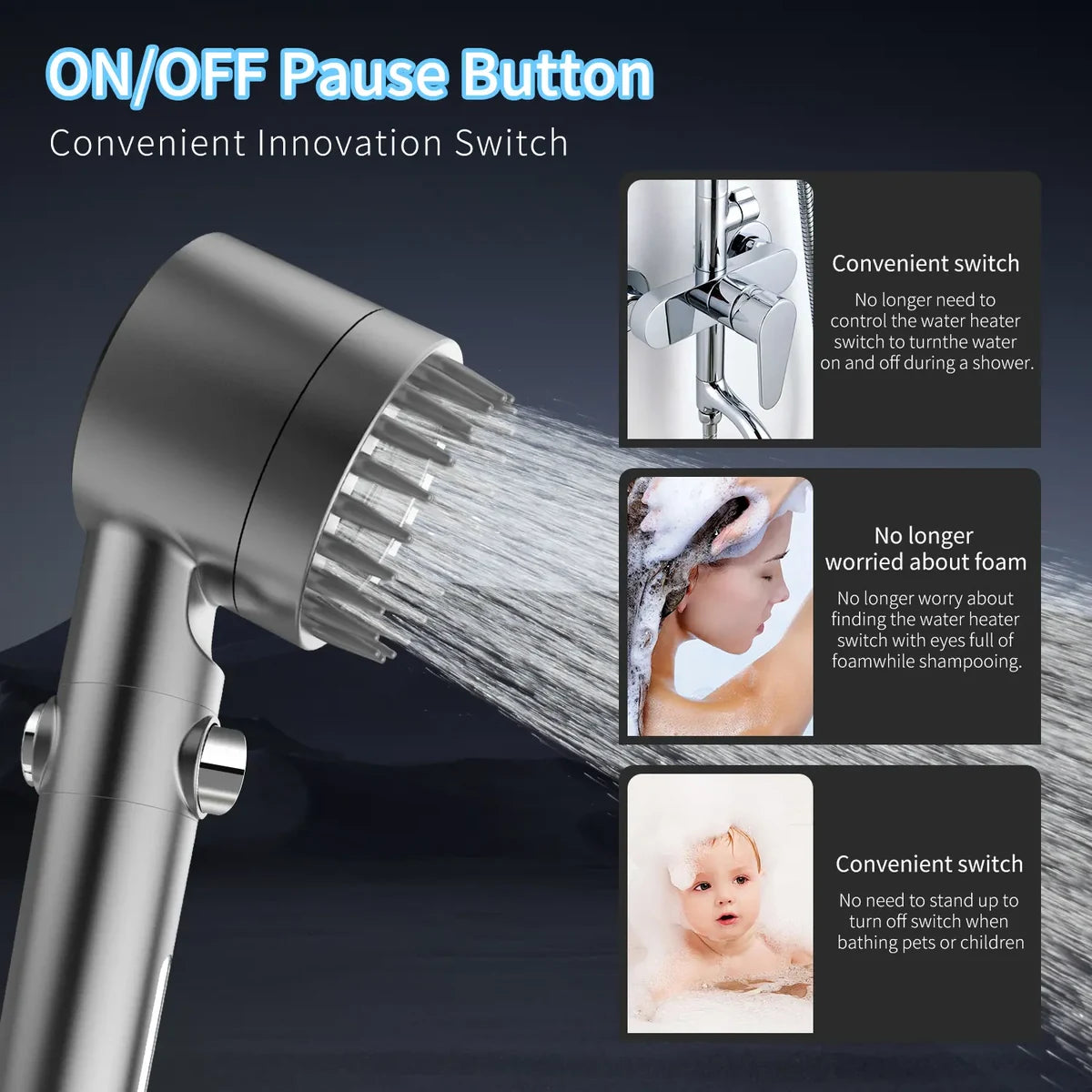 FEELSO High-Pressure Filtered Handheld Shower Head - 4-Setting Spray Set
