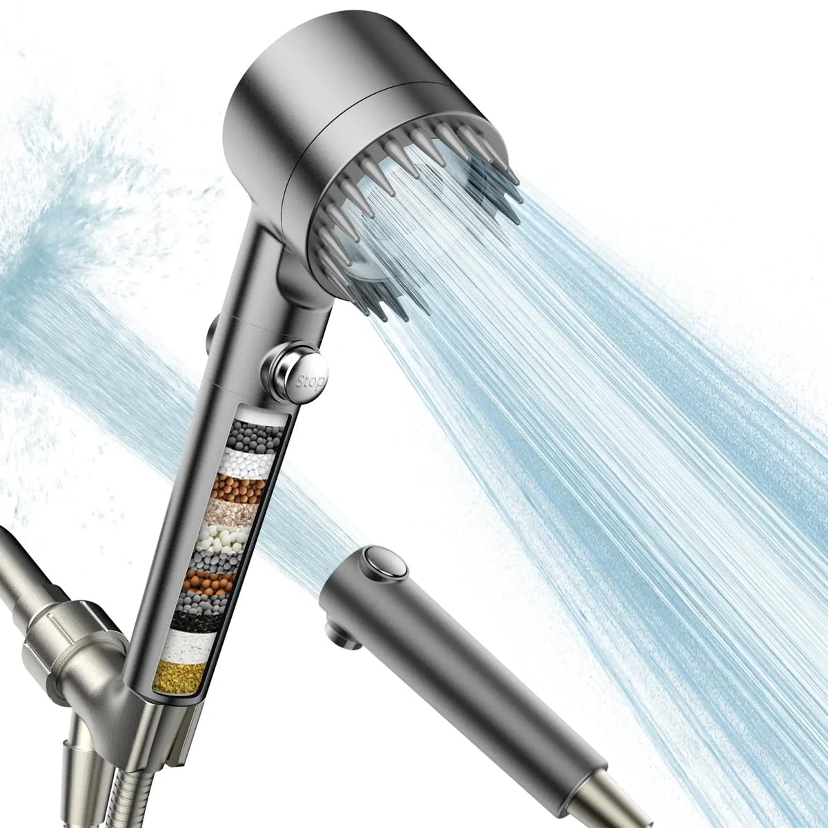 FEELSO High-Pressure Filtered Handheld Shower Head - 4-Setting Spray Set