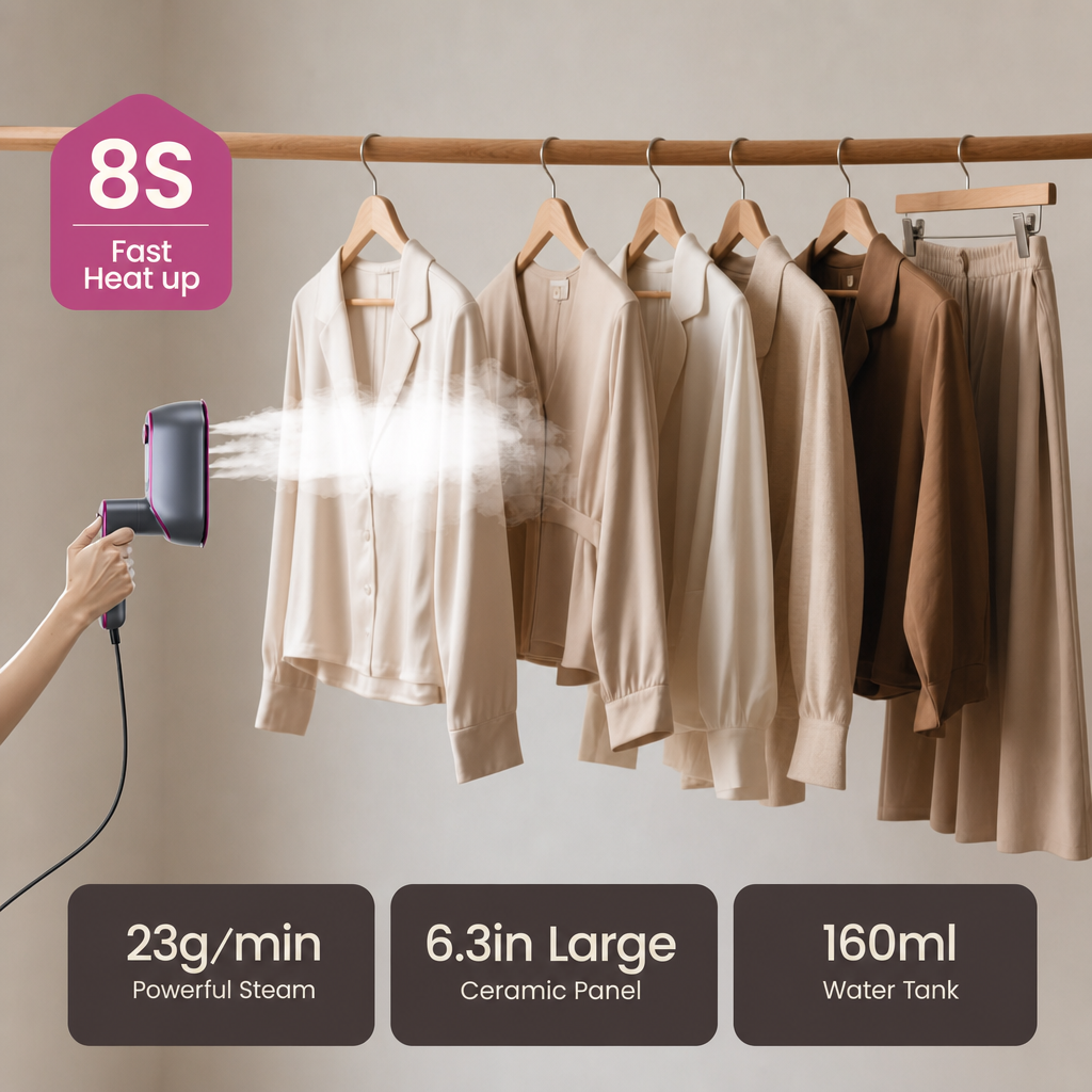 Handheld Garment Steamer - Portable Travel Iron for Clothes & Fabrics