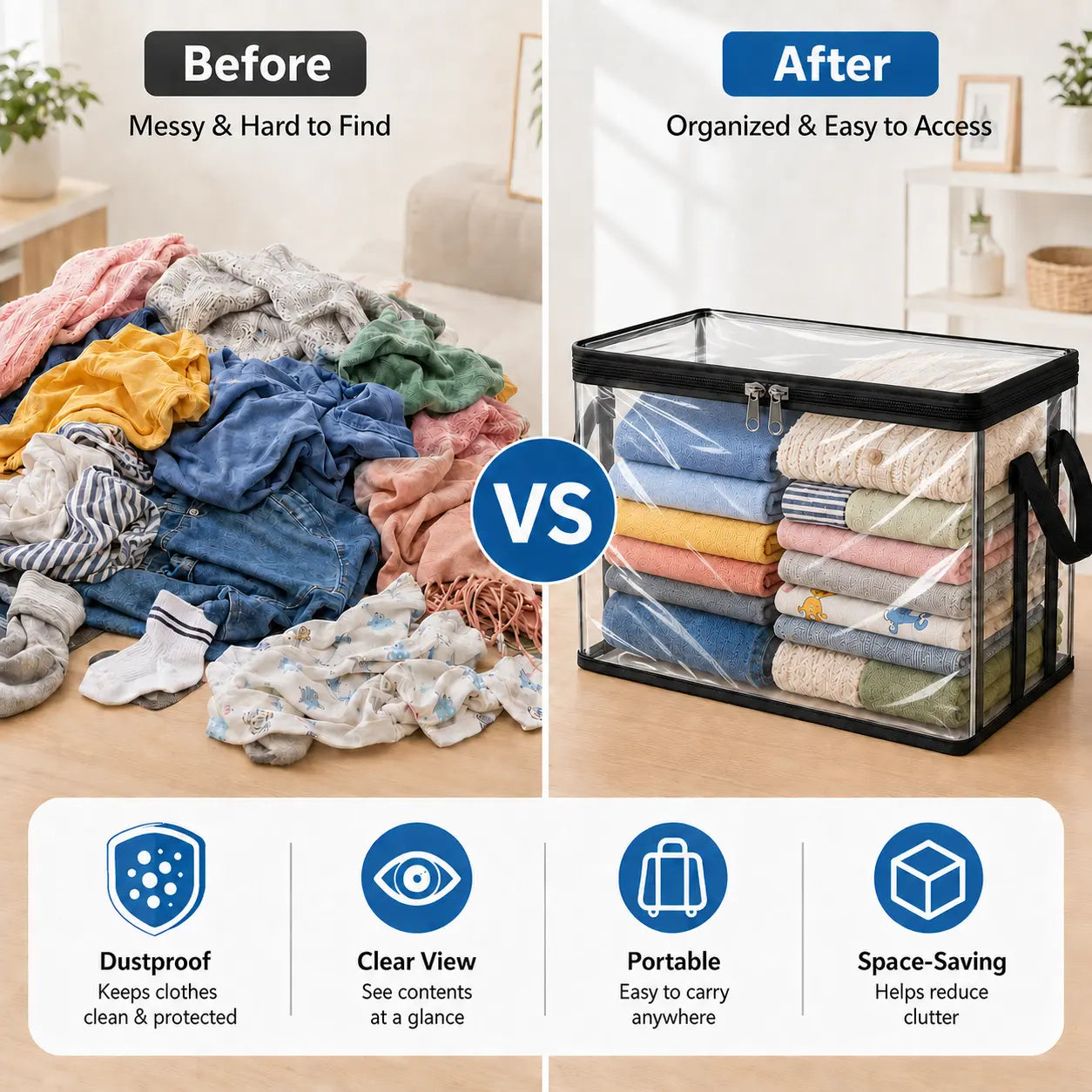 Clear Foldable Storage Bags - Large Transparent Closet & Moving Organizers