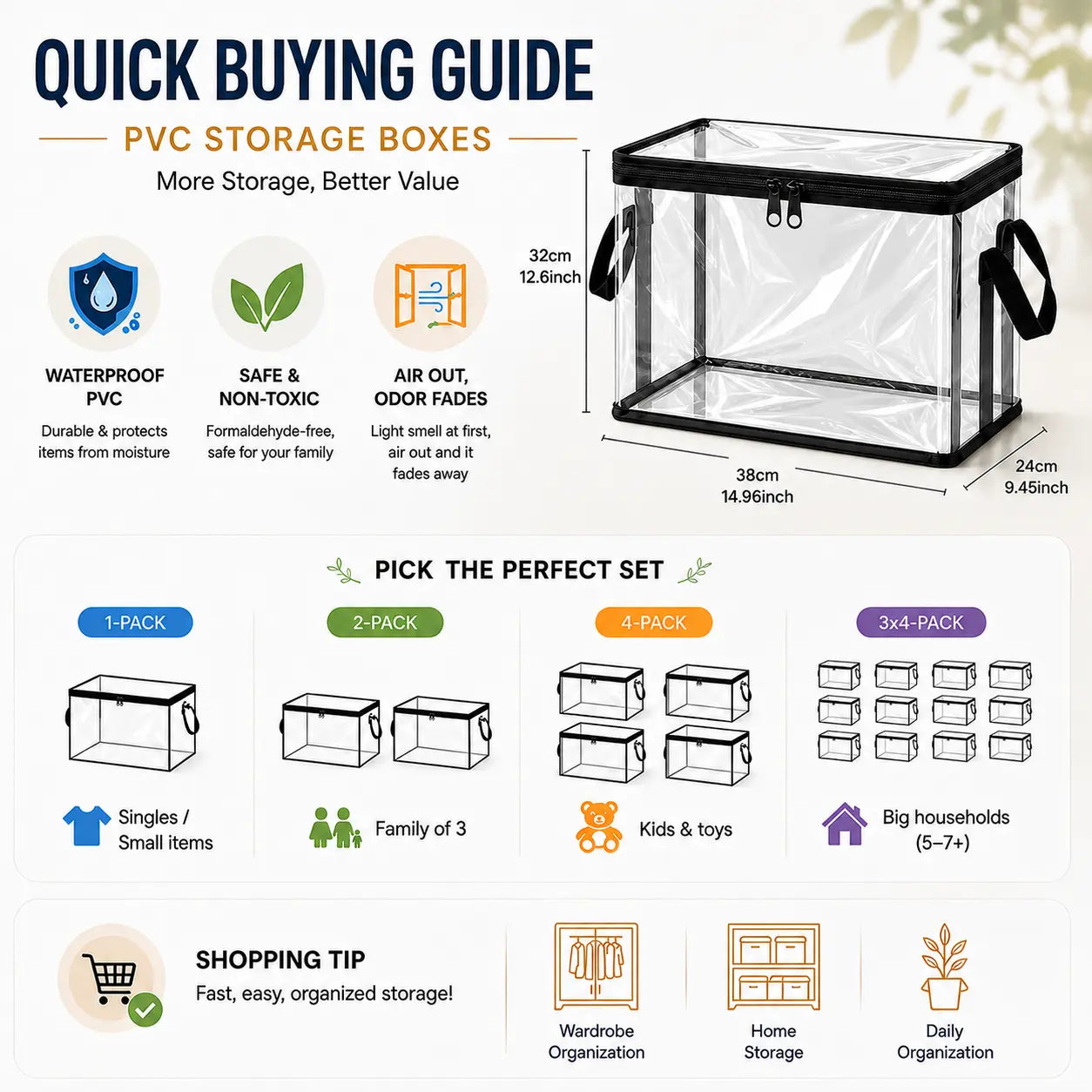 Clear Foldable Storage Bags - Large Transparent Closet & Moving Organizers