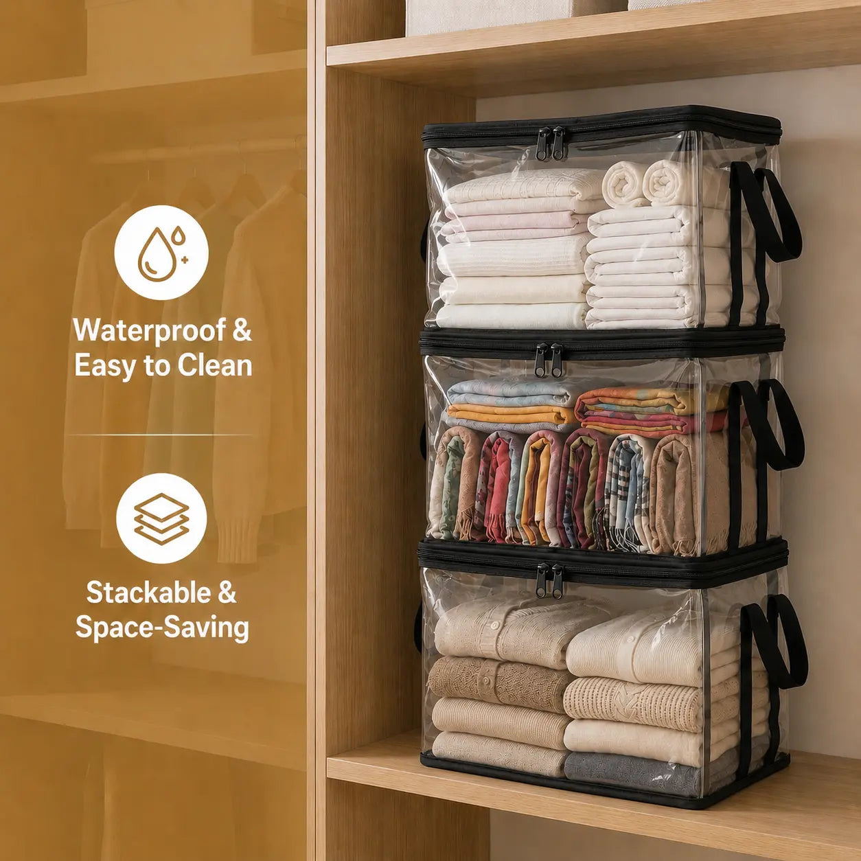 Clear Foldable Storage Bags - Large Transparent Closet & Moving Organizers